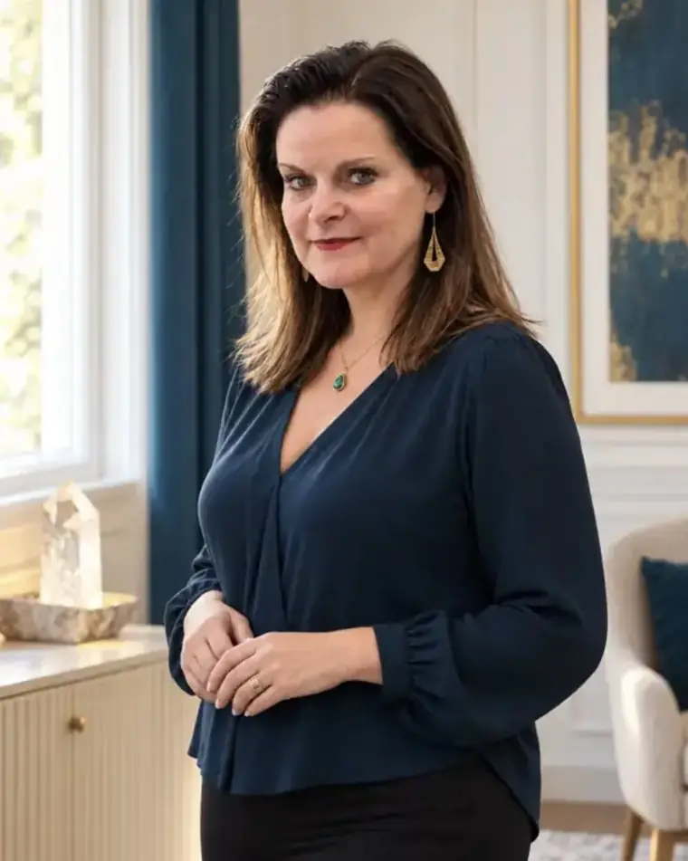 Delphine Roshardt, fondatrice de Crystaluz, dans son cabinet
